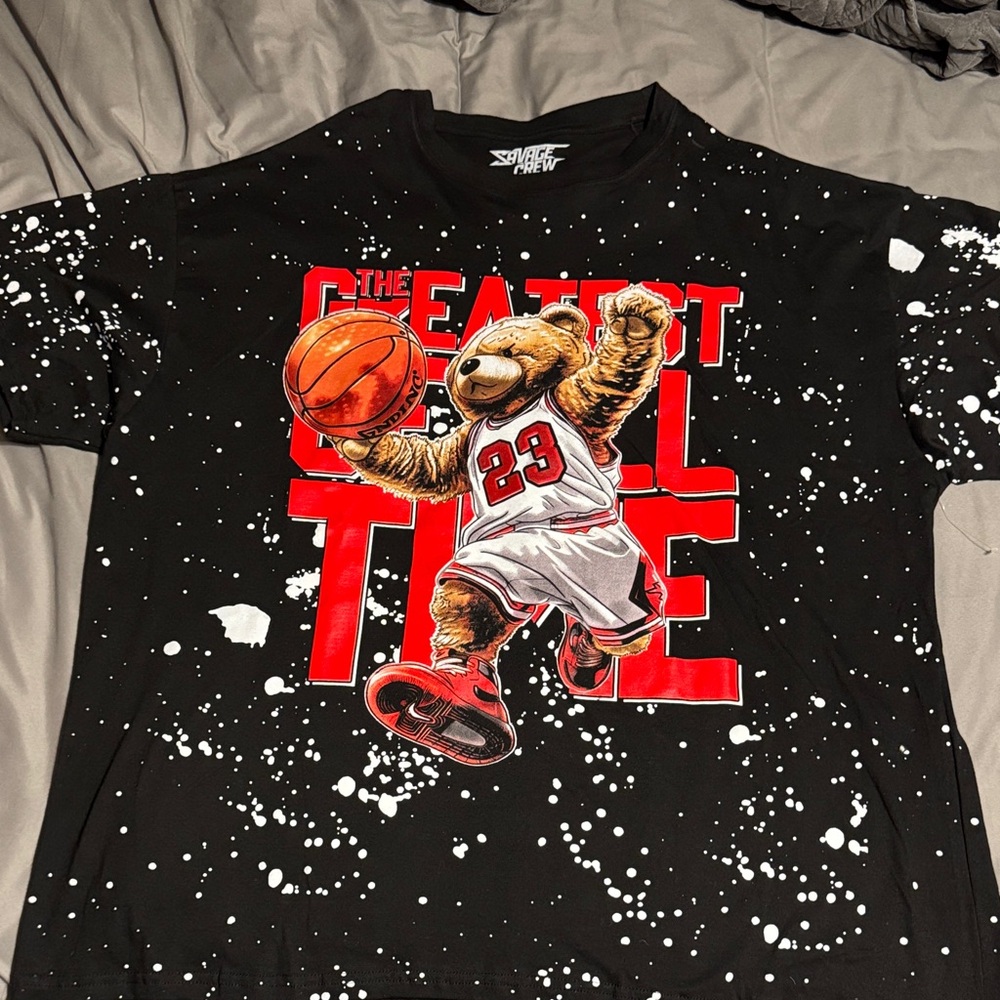 Black Graphic T-Shirt G.O.A.T with 23 Bear Basketball Design